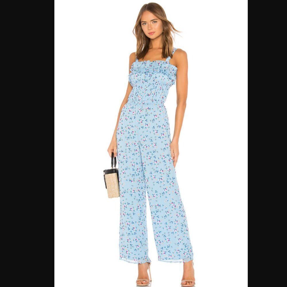 Tularosa Blue Floral Jumpsuit with Spaghetti Straps